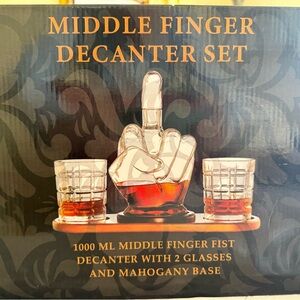 Middle Finger Decanter Set with Mahogany Base